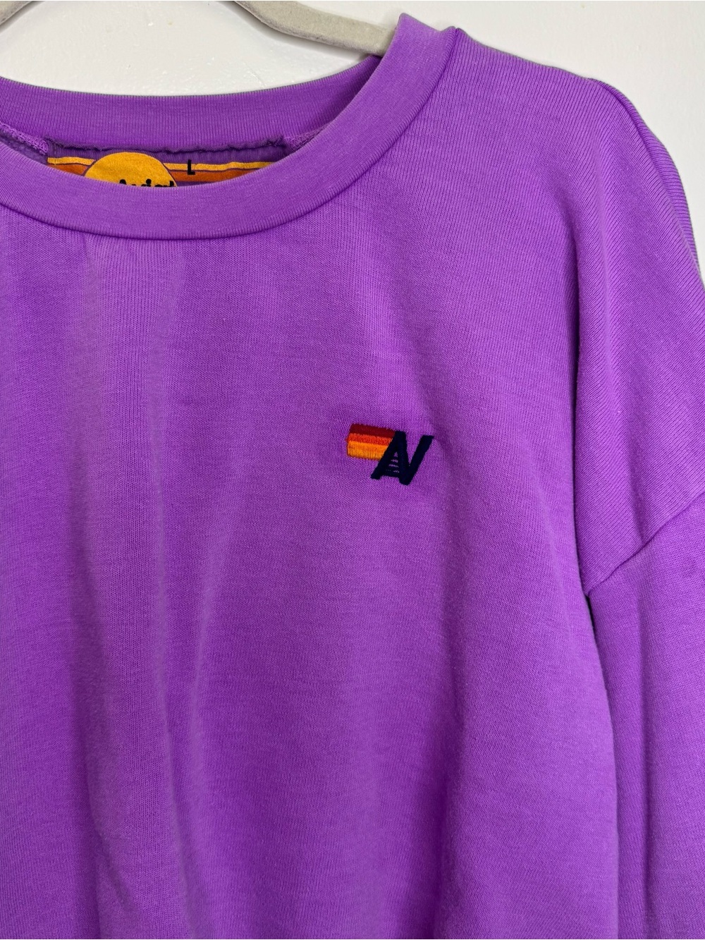 Aviator Nation Rugby Stitch Cropped Crewneck Sweatshirt Neon Purple Large - Picture 7 of 12